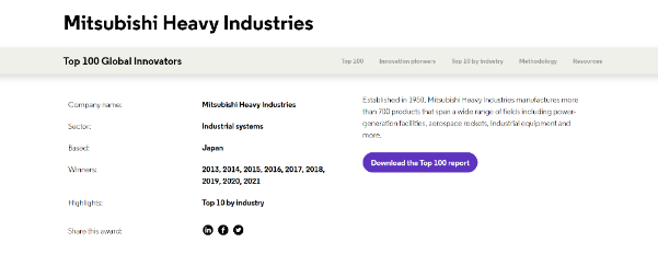 全球创新百强榜发布丨三菱重工连续九年登榜3